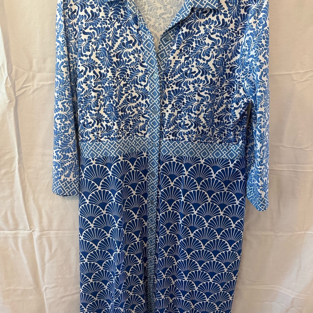 J.M. Laughlin Blue and White Print Dress